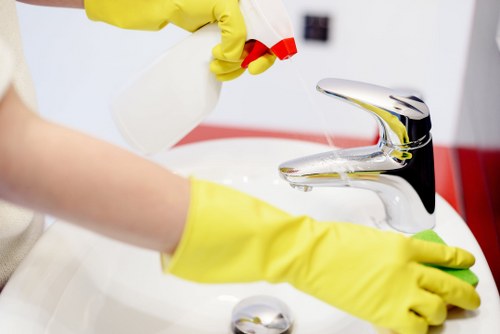Safety-focused carpet cleaning setup with warning signs